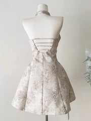 White Jacquard Print A-line Mini Dress