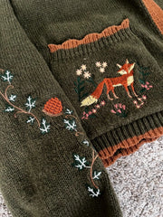 Fox Embroidery Cropped Open Front Cardigan