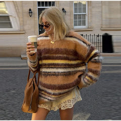 Striped O-neck Long Sleeve Knit Sweater