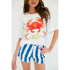 Crab/Lobster Print Short Sleeve Graphic Top