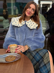 Ruffled Peter Pan Collar Fur Coat