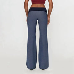 Striped Fold Over Low Rise Flare Yoga Pants