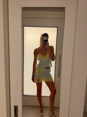 Sequin Lace Trim Camisole Top And Mini Skirt Set