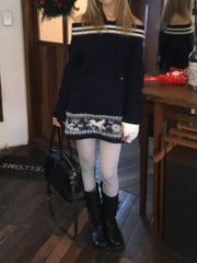 Off-Shoulder Sweater Strap Top And Knit Fuzzyh Mini Skirt