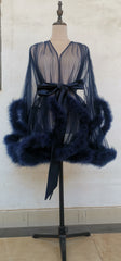 Short Feather Robe Dressing Gown