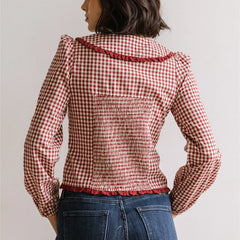 Long Sleeve Doll Collar Button Down Plaid Blouse