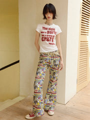 White Graphic Red Print T-shirt