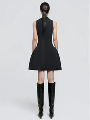 Metal Buckle High Neck Folds Mini Dress