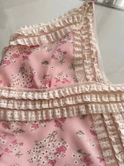 Pink Printed Frill Strap Midi Dress