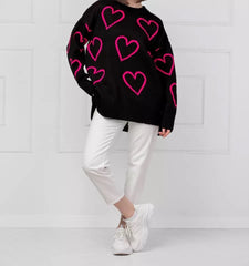 Love Jacquard Round Neck Sweater