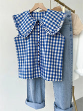 Blue Plaid Ruffled Sleeveless Shirt