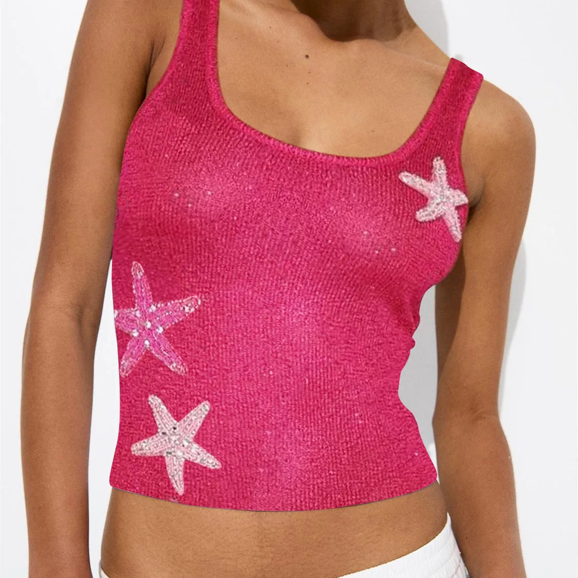 Women's Y2K sequined star patchwork cropped tank top.