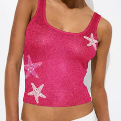 Women's Y2K sequined star patchwork cropped tank top.
