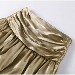 Gold Halter Open Back Crop Top And Maxi Skirt Set