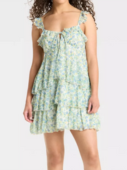 Sleeveless Print Ruffle Mini Dress
