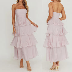 Ruffled Tube Tiered Cake Long Dress