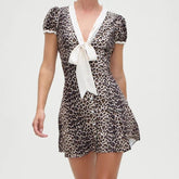 Leopard Short Sleeve A-line Mini Dress