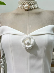 White Off Shoulder Flowers A-line Mini Dress