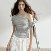 One Shoulder Tie Up Lace Up Top