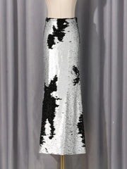 Silver And Black Sequin Long Skirt