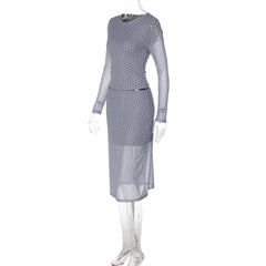 Polka Dot Mesh Top And Midi See-through Skirt Set