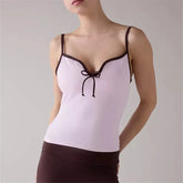 Spaghetti Strap Contrast Trim Bow Tank Top