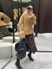 Brown Suead Faux Fur Patchwork Jacket