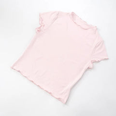 Pink Short Sleeve Top And Frill Trim Wide Pants Set