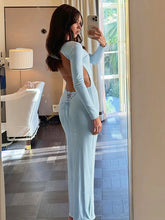 Open Back Long Sleeve Lace Up Maxi Dress