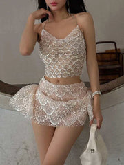Patchwork Diamond Back Lace Up Sleeveless Mini Dress