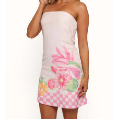 Strapless Flower Fruit Print Short A-line Dress