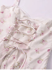 Jacquard Pink Floral Print Halter Neck Mini Dress