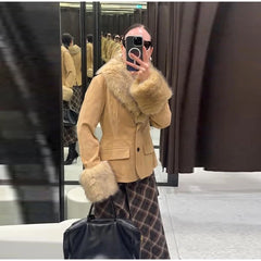 Brown Suead Faux Fur Patchwork Jacket