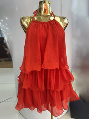 Ruffled Layred Halter Sleeveless Mini Dress