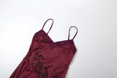 Satin Rhinestone Desgin Strappy Frill Midi Dress