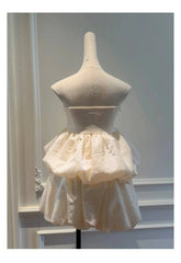 Bow Knot Strapless Blouse And Mini Bud Skirt Set