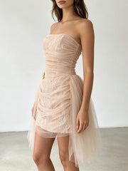 Strapless Draped Mesh Mini Dress