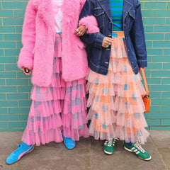 Dotted Sequin Tulle Ruffle Layered Pants