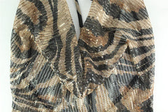 Sequin Halter Cowl Neck Leopard Print Maxi Dress