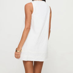 Lace Trim Square Neck Babydoll Mini Dress