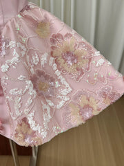 Spaghetti Strap 3D Floral Sequin Patchwork Mini Dress