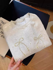 Grey Lace Bow Sweatshirt