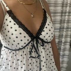 Lace Trim Polka Dot Babydoll Top