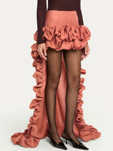 Peach Ruffle Asymmetrical Long Skirt