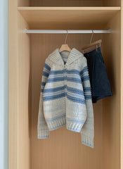 Stripe Knit Zipper Collar Sweater