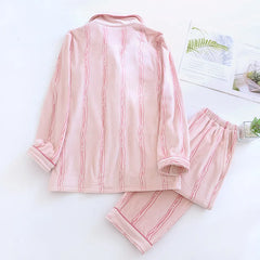 Striped Print Flannel Shirt And Pants Pajama Set