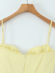 Yellow Satin Tulle Bustier Maxi Dress