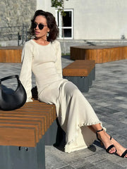 Knitted Backless Long Sleeve Maxi Dress