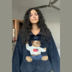 Bear Pattern High Collar Fleece Sweater