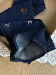 Embroidered High Waisted Straight Leg Jeans